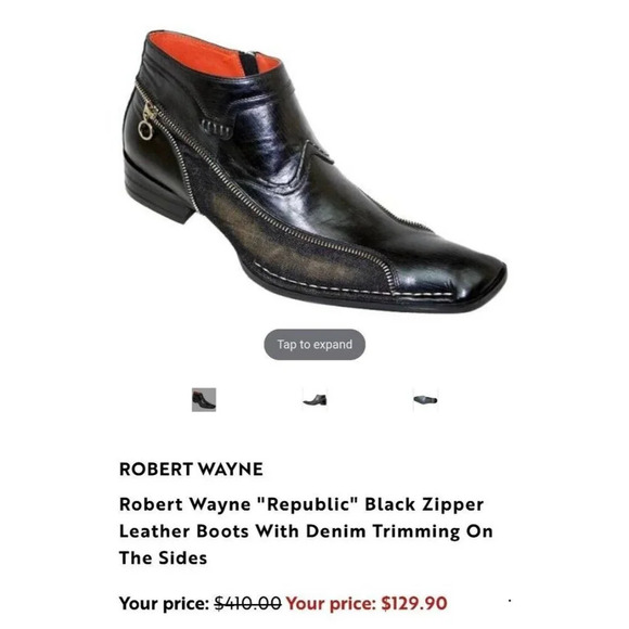 Robert Wayne REPUBLIC Boot Mens Sz 8 Black Zipper & Denim Trim Embellished $410 - Picture 2 of 14